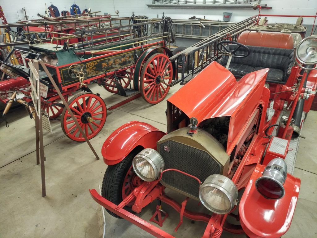 Antique fire equipment on display at Pioneer Park Historical Complex